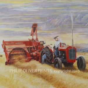 A painting illustrating a Massey Ferguson vintage tractor. Art print by Philip Oliver
